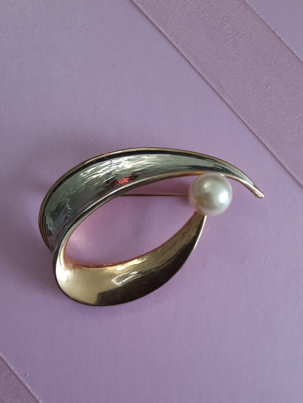 Gold And Silver-tone Pearl Swirl Brooch